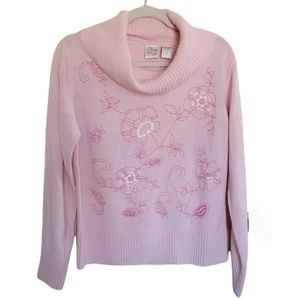 Vintage Floral Embroidered Cowl Neck Sweater